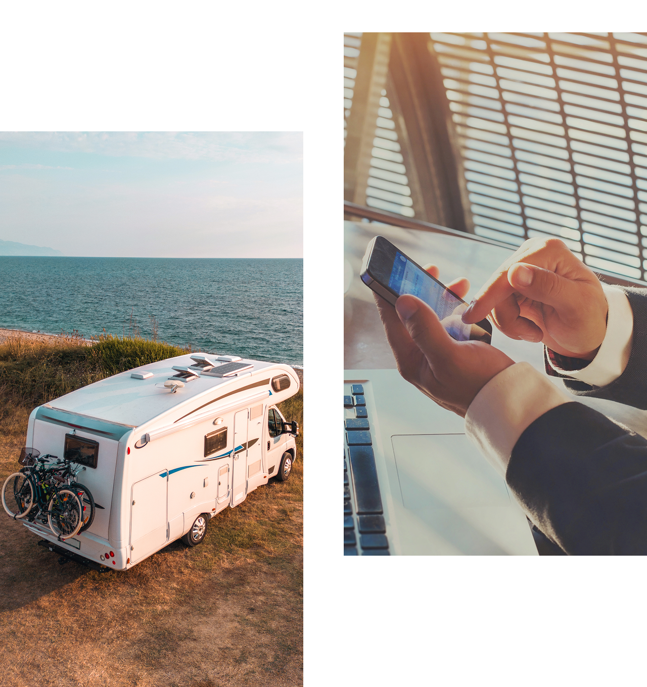 Businessperson using smartphone and laptop