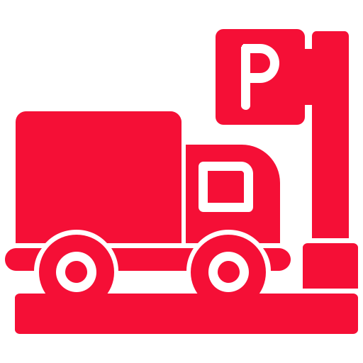 Parking sign with red truck illustration